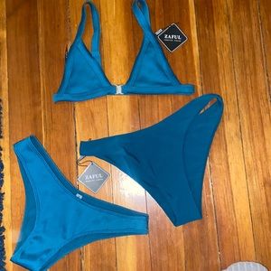 Zaful Turquoise/Blue NWT M Ribbed Bikini Top,NWOT M Ribbed Bottom & NWT L Bottom